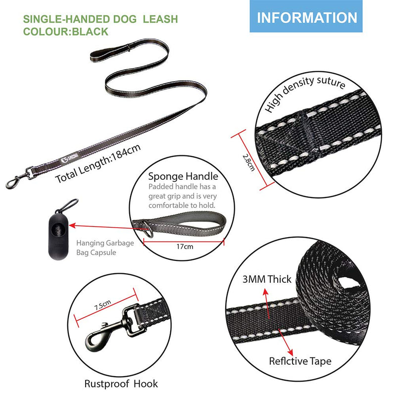 [Australia] - TSPRO Dog Leash Reflective Dog Leash Walking Lead with Swivel Heavy Duty Clasp Dog Rope with Handle Black 