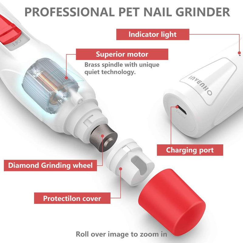 [Australia] - INVENHO Pet Nail Grinder Electric Paw Trimmer Clipper Small Medium Large Dogs Cats Portable & Rechargeable Gentle Painless Paws Grooming Trimming Shaping Smoothing (Red) 