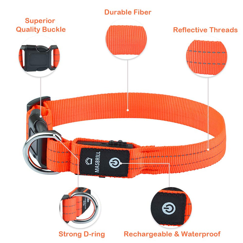 [Australia] - MASBRILL Rechargeable LED Dog Collar - Waterproof Collars Light Up Safety Dog Collars at Night with Flashing Light Collar, Durable Pet Collars for Small/Medium/Large Dogs as Gift XL(22 - 28'') Orange 