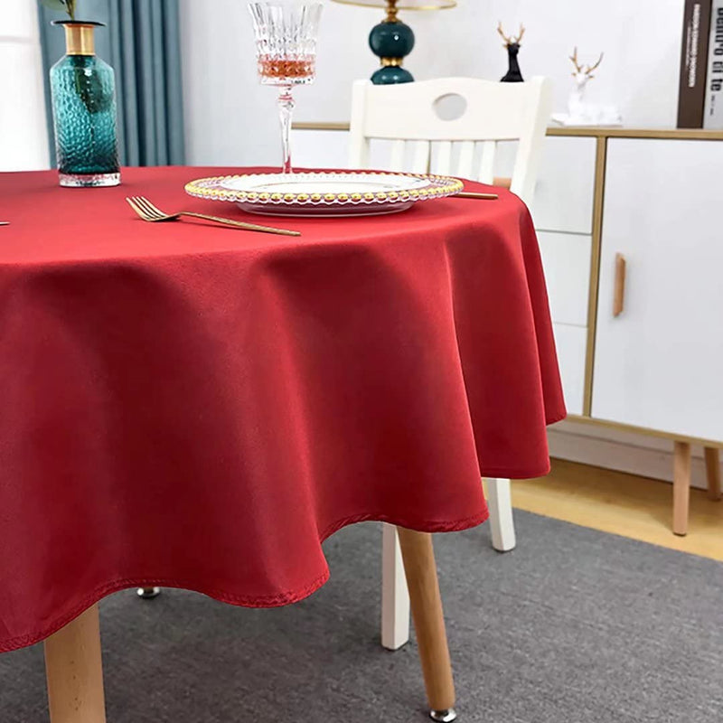 Round Tablecloth - 90" Inch Water Resistant and Wrinkle Free Table Cloths Spill Proof Washable Polyester Table Cover for Dining, Kitchen, Wedding, Parties etc, Red 90 inch - PawsPlanet Australia