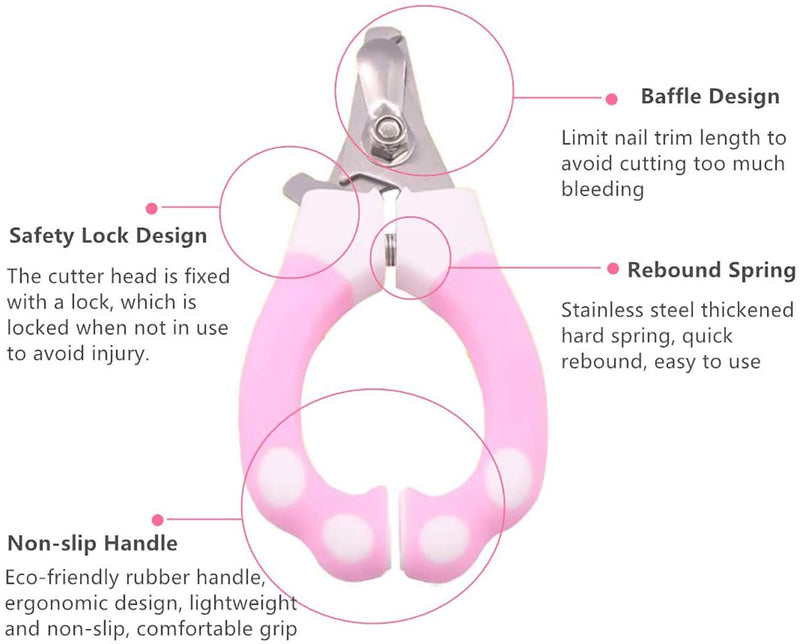 Pet Nail Clipper,With Safety Guard to Avoid Over Cutting,Cat Nail Trimmer with Sturdy Non Slip Handles,Razor Sharp Blade,Professional Pet Nail Clippers for Small and Large Animals (PINK) PINK - PawsPlanet Australia