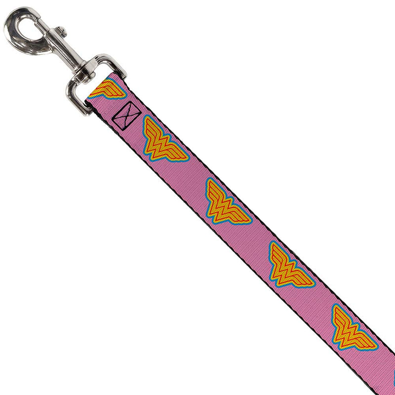 [Australia] - Buckle-Down Dog Leash Wonder Woman Logo Pink Blue Yellow Pink 6 Feet Long 0.5 Inch Wide 6 Feet Long - 1.5" Wide 