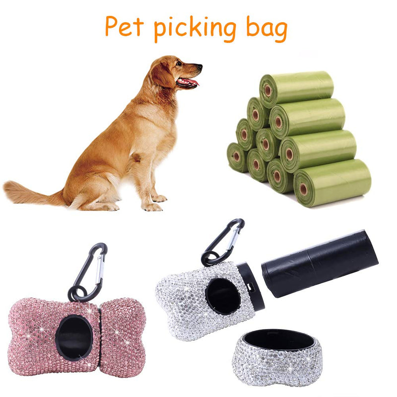 YoMaris Bling Dog Poop Bag Holder with BONUS 150pcs Dog Poop Waste Bags and Metal Carabiner Clip, Bling Rhinestone Poop Bag Leash Dispenser for Pet Dog Doggy. - PawsPlanet Australia