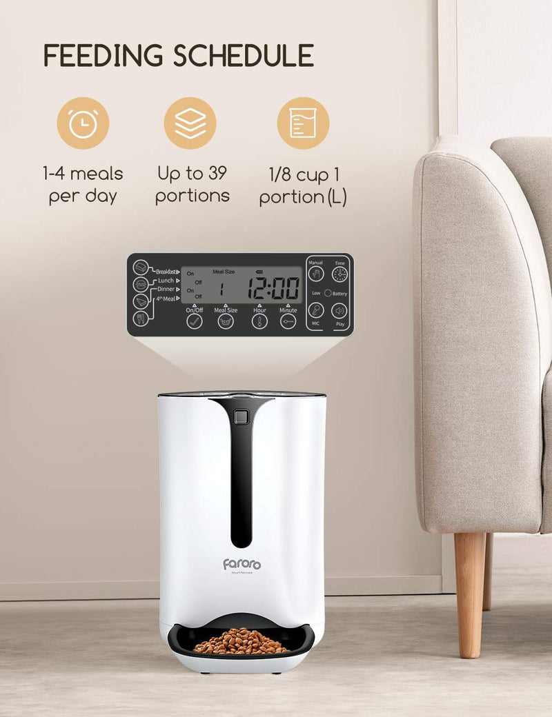 Faroro Automatic Cat Feeder with Timer Schedule Feature 7L Cat Small Dog Dry Food Dispenser with Portion Control and Voice Recorder for Healthy Feeding 4 Meals a Day - PawsPlanet Australia