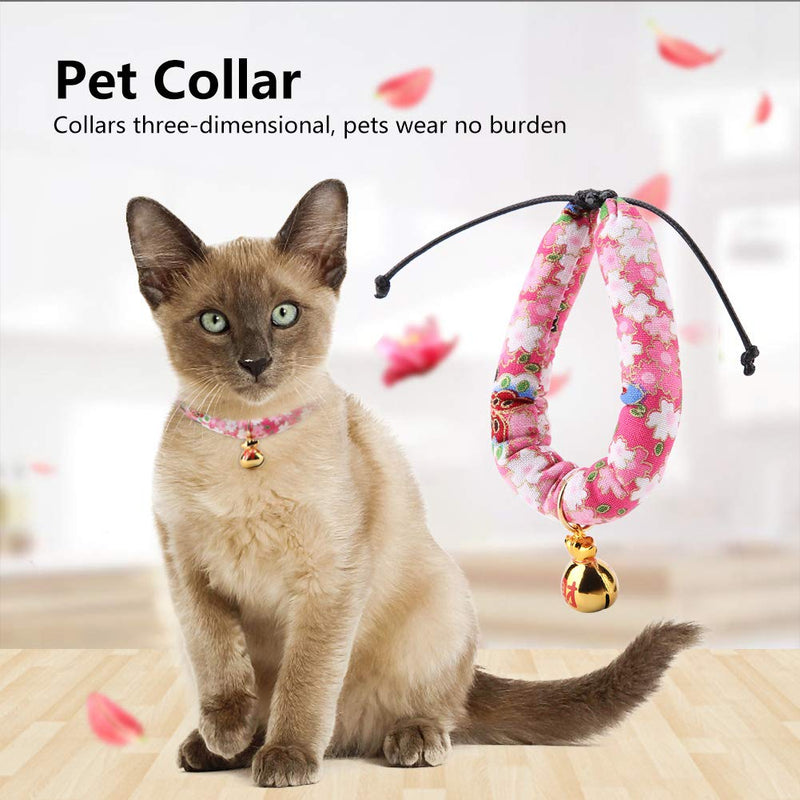 Pet Collar Japanese Style Dog Flower Printed Collar Cute Kitty Puppy Grooming Accessories for Dogs Cats with Bell(Blue S) Blue S - PawsPlanet Australia