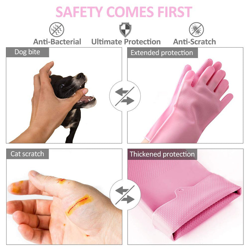 Pet-Grooming-Gloves for Bathing & Hair-Removal, Dog and Cat Brush Bath-Scrubber Glove, Pets Silicone Scrubbing Gloves for Shedding, Pet Shower Attachment Supplies for Anti-Bite & Anti-Scratch (Pink) - PawsPlanet Australia