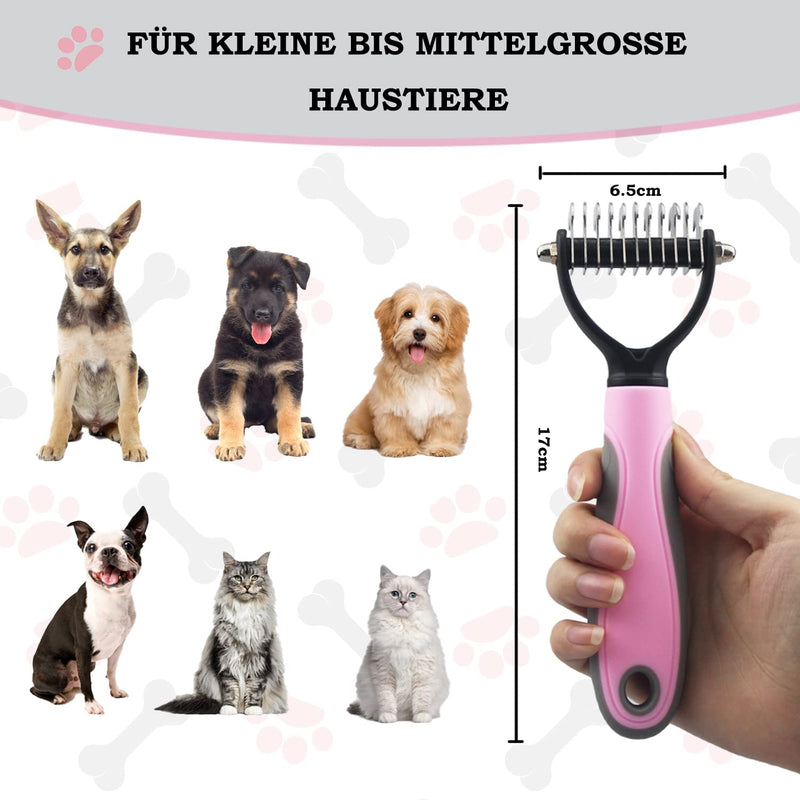Dog brush, cat brush for long hair and short hair undercoat, double-sided stainless steel undercoat brush, removes floating hair and prevents knots for small to large dogs and cats, S, pink pink-S - PawsPlanet Australia