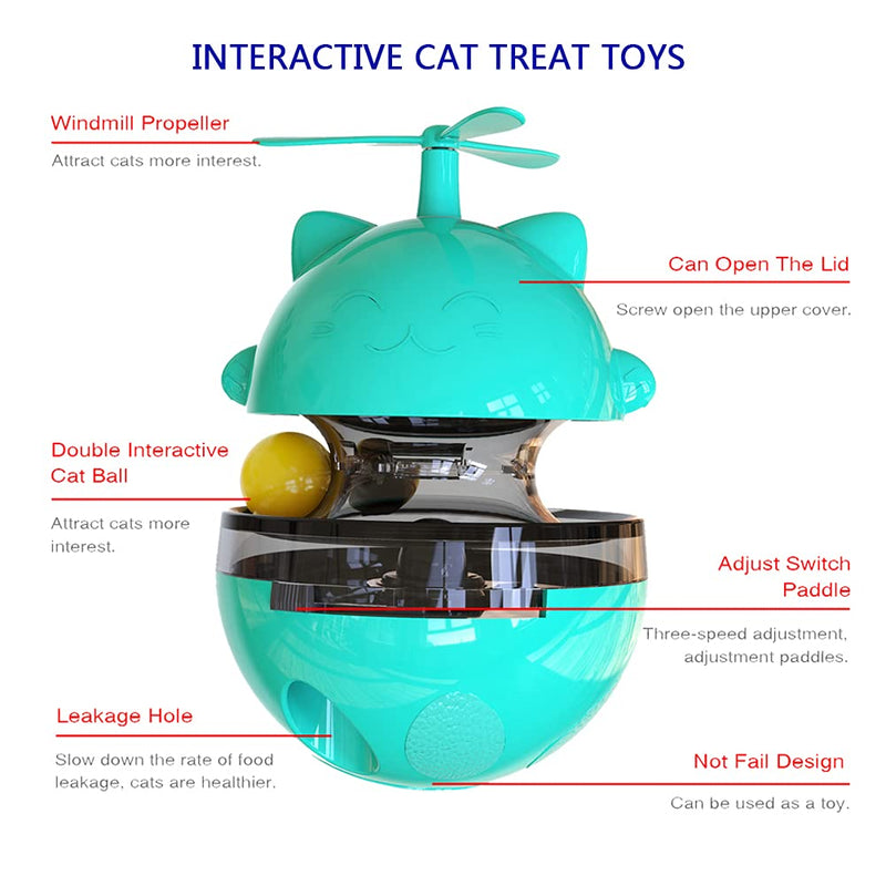 Cat Toys Interactive Cat Food Ball Toys,Cat Treat Dispenser Toy Slow Snack Feeder with Double Interactive Balls and Windmill Propeller,Puppy Puzzle Tumbler Toy,Pet Interactive Tumbler IQ Improving Toy Blue - PawsPlanet Australia