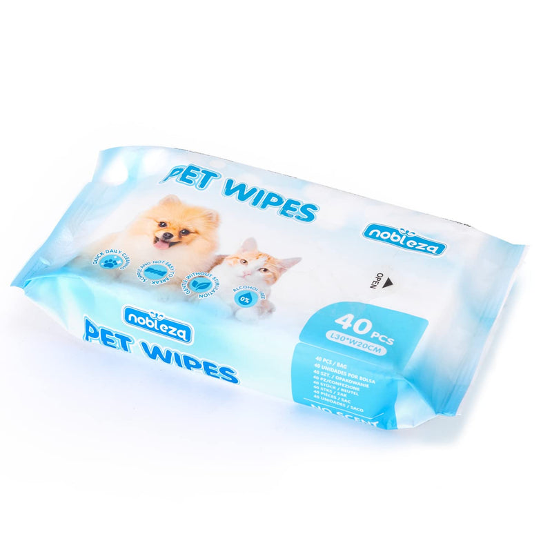 Nobleza Grooming Wipes for Dogs, Deodorizing Cleaning Wipes with Freshness Closure, Mild, Tear-Resistant, Cleaning, Wet Wipes for Dogs, Dog Wipes, Pack of 40 - PawsPlanet Australia