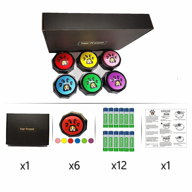 RIBOSY Set of 6, Dog Speech Training Buzzers, Recordable Buttons - Record& Playback Your Own Voice to Train Your Dog Voice What They Need (Battery Included) - PawsPlanet Australia