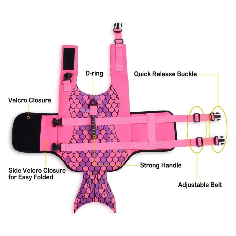 Queenmore Dog Life Jacket Ripstop Dog Safety Vest Adjustable Preserver with High Buoyancy and Durable Rescue Handle for Small,Medium,Large Dogs X-Small Pink - PawsPlanet Australia