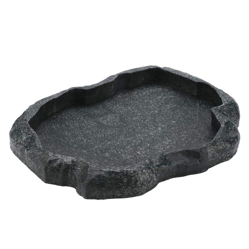 Hffheer Reptile Food Water Dish Durable Reptile Rock Feeder Bowl Tortoise Lizard Resin Water Bowl Reptile Terrarium Food Dish (M-Black) M Black - PawsPlanet Australia