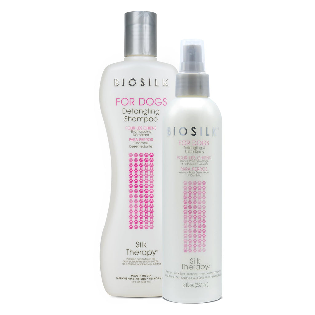 BioSilk for Dogs Detangling Bundle: Detangling Shine Mist, 8 Fl Oz and Detangling Shampoo, 12 Fl Oz | for Shiny Coats and Dematting | Sulfate & Paraben Free - PawsPlanet Australia