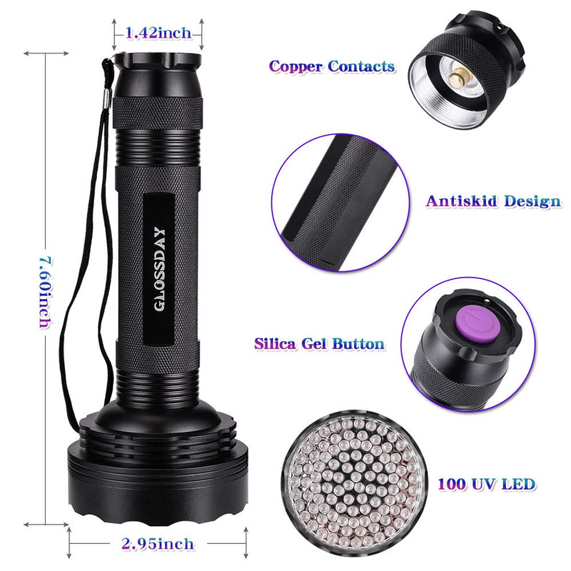 [Australia] - Blacklight Flashlight,UV Flashlights, Heavy Duty Ultraviolet Flashlight Professional Grade Black Light Detector for Dog Urine, Pet Stains or Bed Bugs,Hunting Scorpions 100LED 