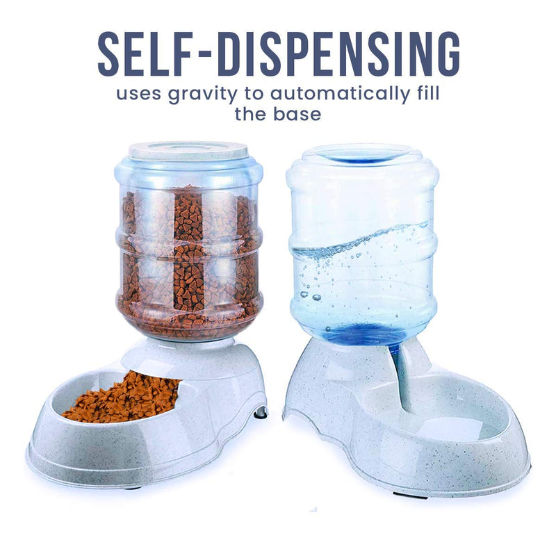 [Australia] - Zento Deals Automatic Self-Dispensing Pet Feeder and Water Dispenser Premium Quality Self-Dispensing Gravity 3.5 liters 1 Gallon Large Capacity Pet Feeder, 3.7 Liters Capacity Pet Waterer 