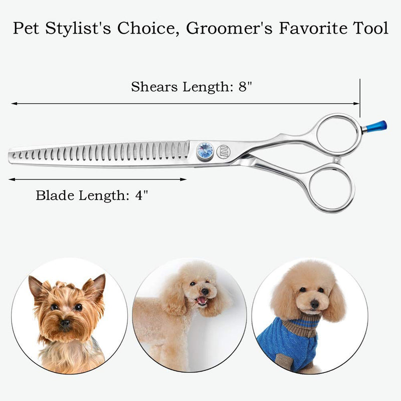 Moontay Dog Grooming Straight, Curved, Thinning/Blending/Chunking Scissors Kit, JP-440C Stainless Steel Pet Cat Hair Cutting/Trimming Shears C-8" 28-Serrated Tooth - PawsPlanet Australia