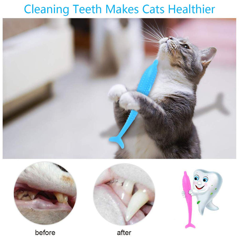 [Australia] - Owtbuy Catnip Toys Interactive Pet Cat Fish Shape Toothbrush, 4 Pack Pet Eco-Friendly Silicone Molar Stick Teeth Cleaning Chew Pet Supplies Cats Kitten Kitty 