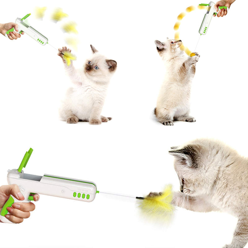 RBNANA Interactive Cat Toy, Cat Stick Toy Kitten Funny Toy with 2 Replaceable Cat Toy Accessories (Green) GREEN - PawsPlanet Australia