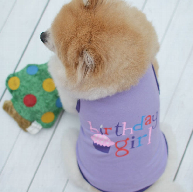 [Australia] - Birthday Girl Print Vest T-Shirt Tank Top for Pet Puppy Summer Clothes for Small Dogs S Purple 