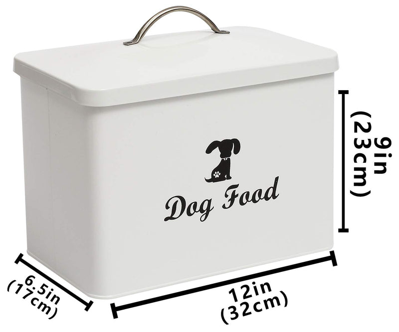 Morezi White Dog Treat and Food Storage Tin with Airtight Lid and a Scoop Included - Coated Carbon Steel - Dog Food Bins - Dog Canister - PawsPlanet Australia