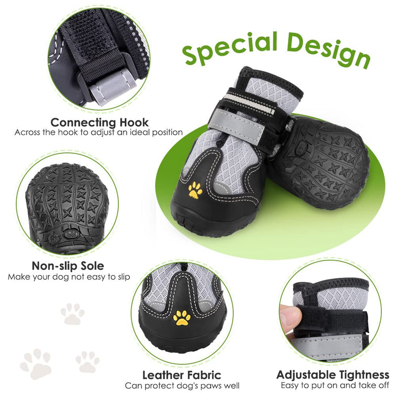 Eyein Dog Shoes Breathable, Dog Boots Paw Protector with Dual Adjustable Reflective Straps for Dogs Walking Running Hiking, Waterproof Anti-Slip Rubber Heat Resistant Booties for Hot Pavement Grey Mesh(4pcs) Size 2#(L*W): 6.0*4.0cm - PawsPlanet Australia