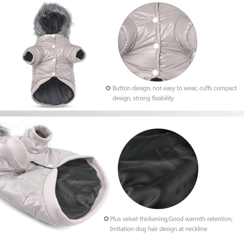 PETCUTE Dog winter coat waterproof dogs winter jacket with hood warm dog coat Gray small S - PawsPlanet Australia