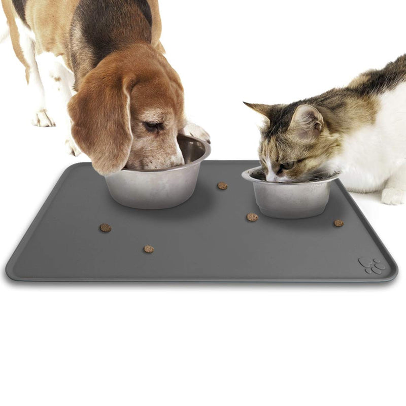 iGadgitz Home U6713 Silicone Pet Feeding Mat 47x30cm Non Slip Pet Food Mat for Dog Cat Bowls - Grey - PawsPlanet Australia