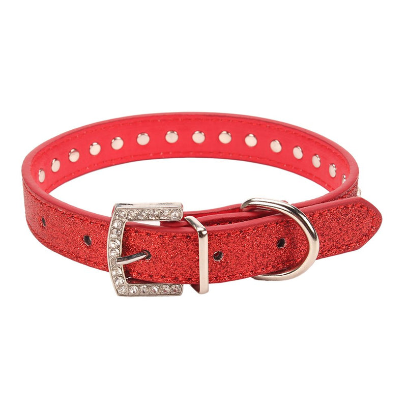 [Australia] - AOLOVE Fashion Rhinestones Diamante Studded Adjustable Glittering Diamante Finish Pu Leather Pet Collars for Cats Puppy Small Medium Dogs Neck 10.5"-13" * Width 0.6" Red 
