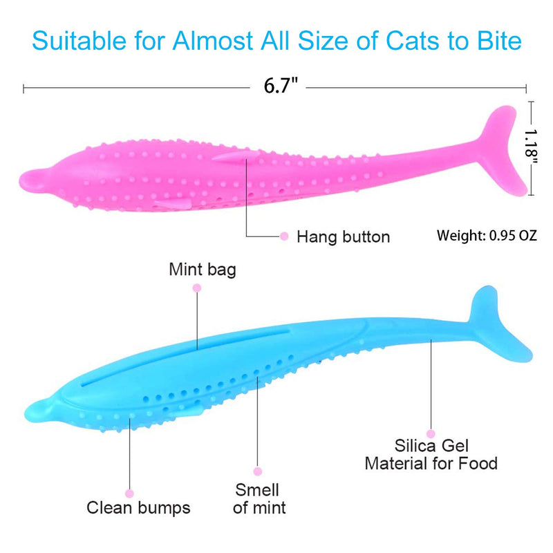 [Australia] - Owtbuy Catnip Toys Interactive Pet Cat Fish Shape Toothbrush, 4 Pack Pet Eco-Friendly Silicone Molar Stick Teeth Cleaning Chew Pet Supplies Cats Kitten Kitty 