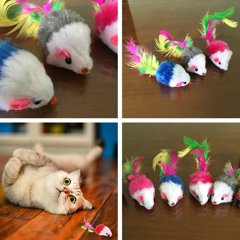 N\A 10Pcs Furry Pet Cat Toys Mice Cat Catcher Pet Toys with Feather Tails for Cats Fun Play - PawsPlanet Australia