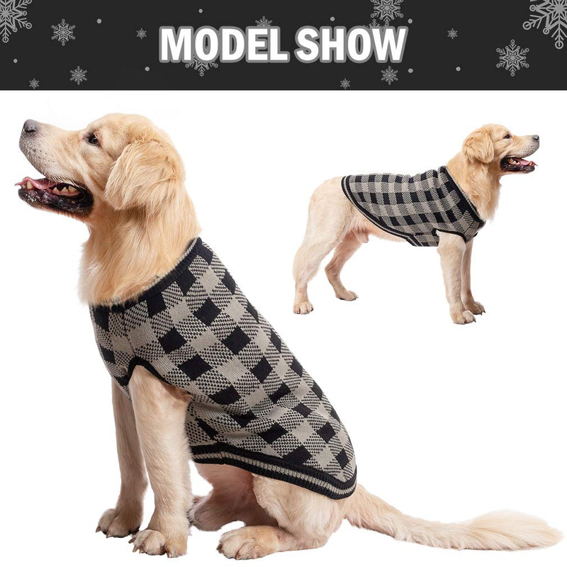 KOOLTAIL Dog Winter Jumper Classic Plaid Dog Knitwear Sweater Soft Baseball Shirt Design for Pet Cold Weather Wearing Large Gray/Black - PawsPlanet Australia