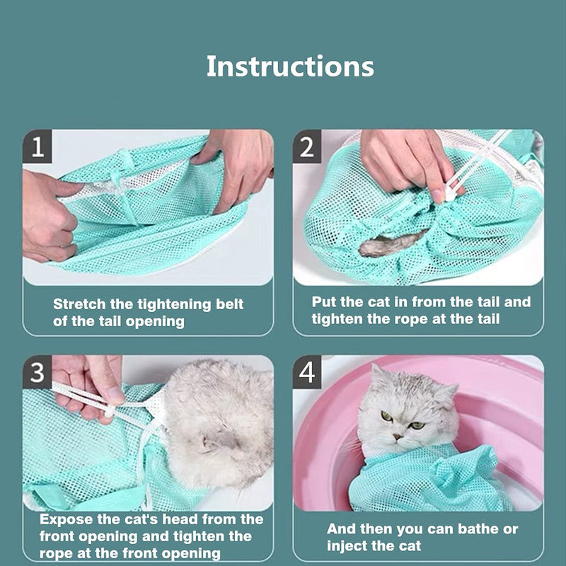 Detachable Cat Washing Bag, 2 in1 Pet Cat Bathing Pocket, Adjustable Bath Net Bag with Cat Collar, Universal for Large and Small Cats - PawsPlanet Australia