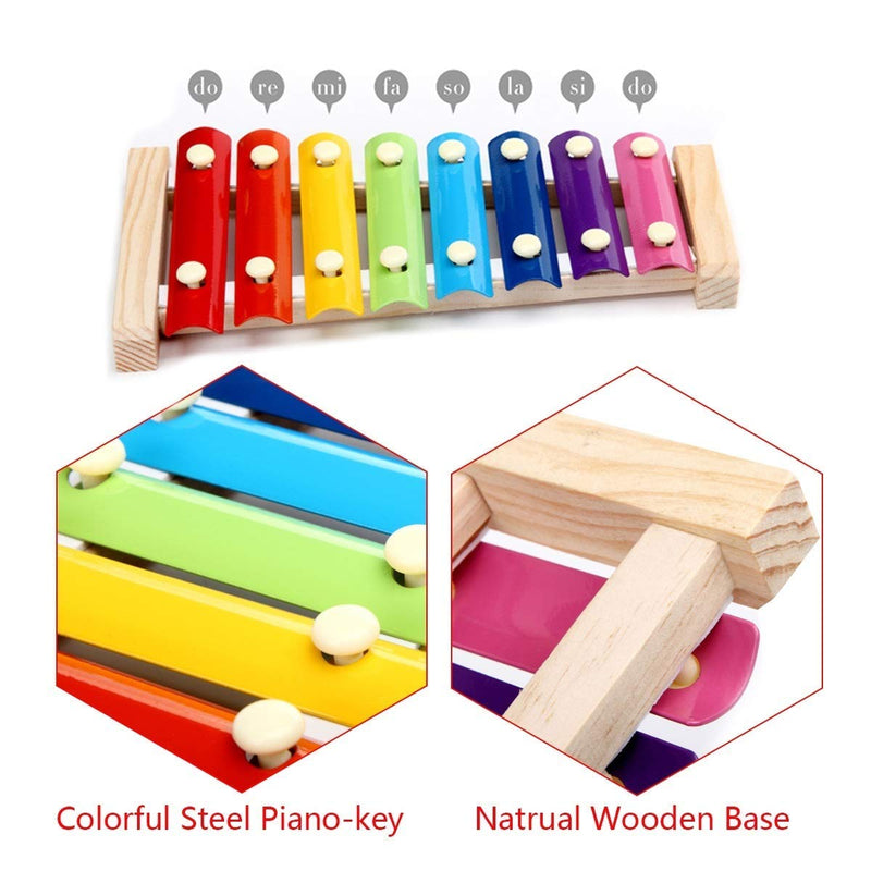 Trecynd Chicken Xylophone Toy for Hens Suspensible Wood Xylophone Toy with 8 Metal Keys Chicken Coop Pecking Toy with Grinding Stone For Chicken Bird Coop Cages - PawsPlanet Australia