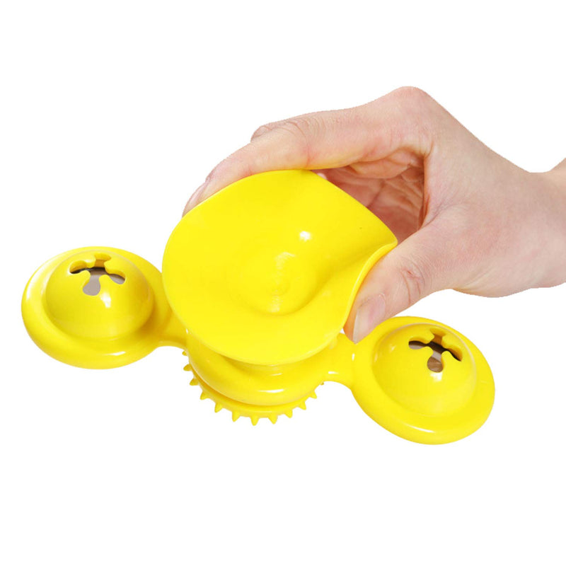 Suhaco Windmill Cat Toys, Interactive Teasing Cat Toy, Turntable Rotating Portable Pet Toys, Wall Mount Cat Spinner with Rotatable Ball Toy (Yellow) Yellow - PawsPlanet Australia