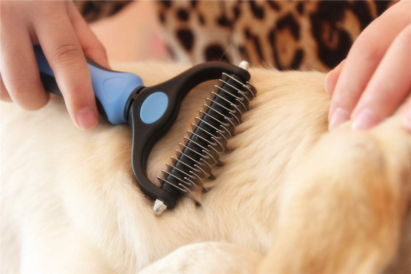 [Australia] - Maxpower Planet Pet Grooming Brush - Double Sided Shedding and Dematting Undercoat Rake Comb for Dogs and Cats,Extra Wide Blue 