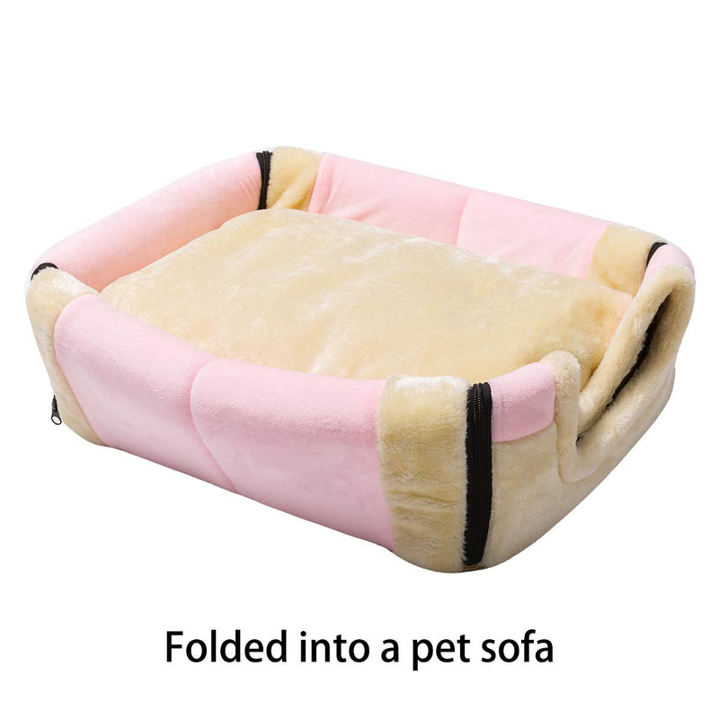 [Australia] - Hollypet Crystal Velvet Self-Warming 2 in 1 Foldable Cave House Shape Nest Pet Sleeping Bed for Cats and Small Dogs, Pink 
