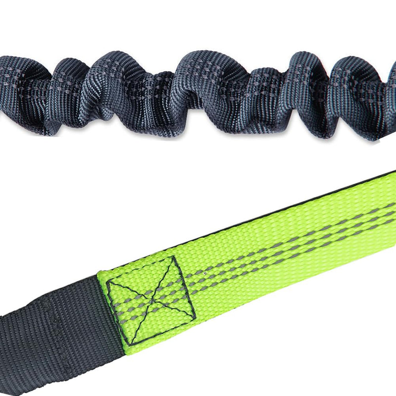 QitinDasen Gray Hands-Free Dog Lead, Adjustable Waist Belt and Dual Handles Stretchy Bungee Lead, Jogging Dog Lead with Reflective Stitching (Green Handle) - PawsPlanet Australia