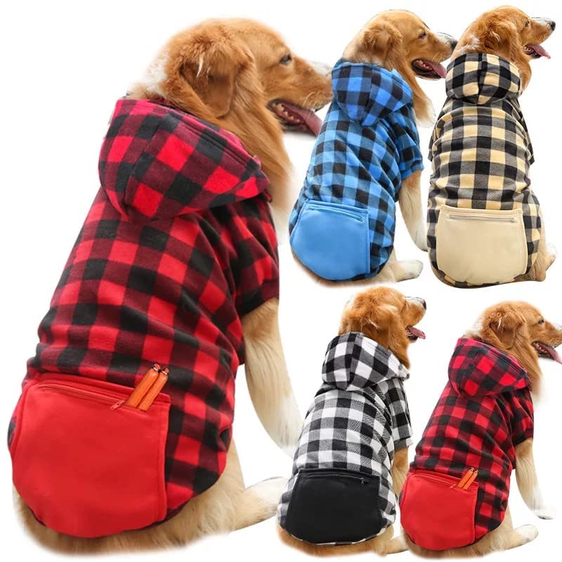 Dog Plaid Hoodie Large with Pocket Warm Weather Clothes Christmas Matching 3X-5X (Black, 5XL) Black - PawsPlanet Australia