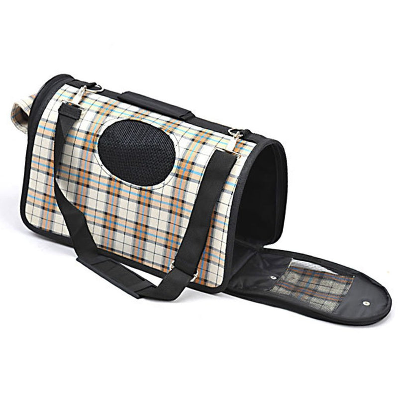 [Australia] - E-ONSale Plaid Pet Outdoor Carrier Soft Sided Cat/Dog Comfort Travel Bag (Beige Plaid - L) Beige Plaid - L 