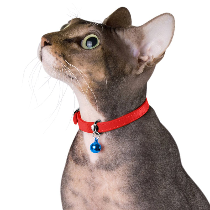[Australia] - CollarDirect Leather Cat Collar, Cat Safety Collar with Elastic Strap, Kitten Collar for Cat with Bell Black Blue Red Orange Lime Green Neck Fit 9"-11" 