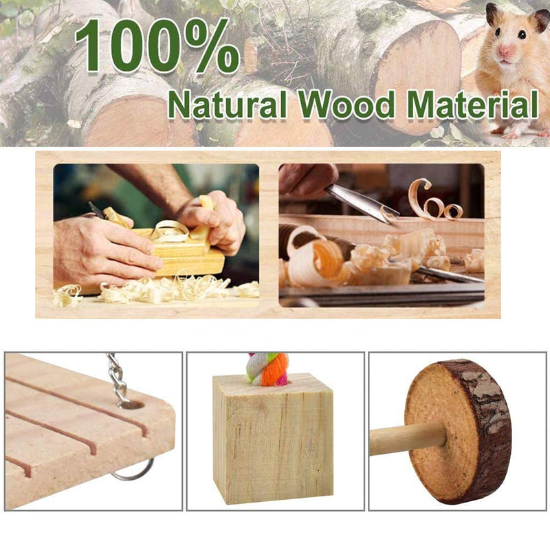 [Australia] - Supmaker Hamster Chew Toys, Pet Bunny Tooth Chew Toys Natural Wooden Gerbil Rats Chinchillas Toys Accessories Dumbells Exercise Bell Roller Teeth Care Molar Toy for Birds Bunny Rabbits Gerbils 