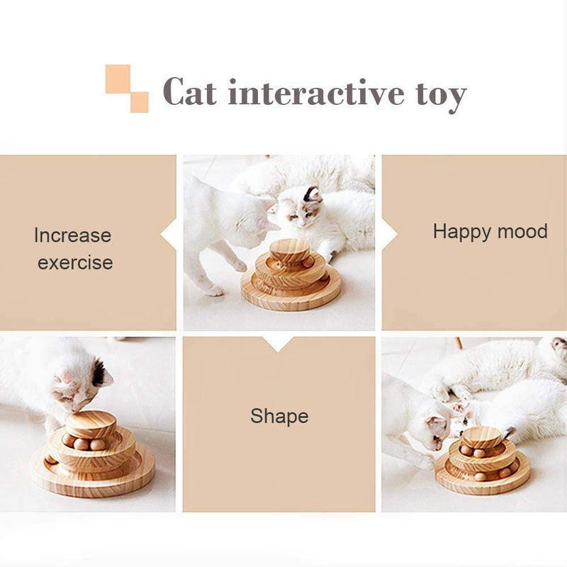 Cat Supplies Funny Roller Cat Toy-Double Layer Wooden Track Balls Turntable for Kitty Cat Gifts for Your Cats 2 Layer Turntable - PawsPlanet Australia