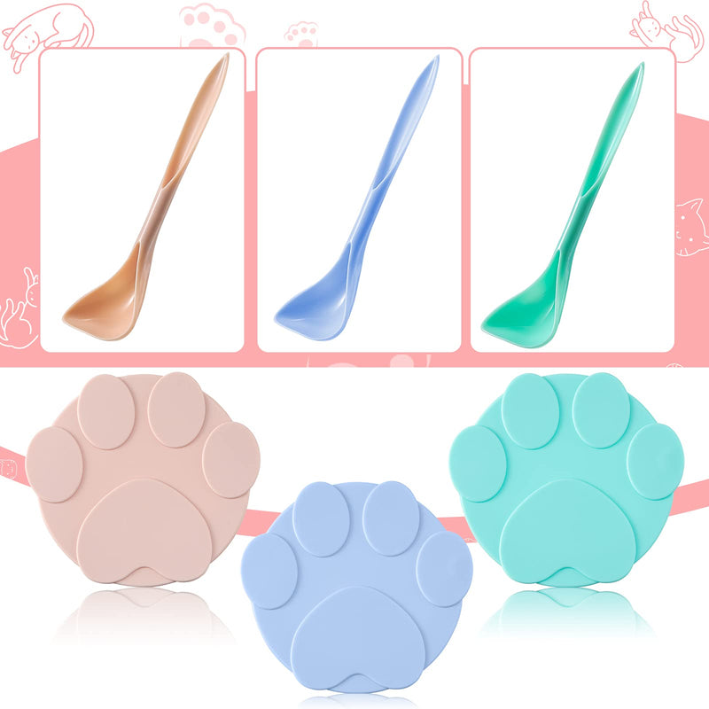 3 Pieces Cute Pet Food Can Lids with 3 Spoons, Silicone Can Lid Covers for Dog and Cat Food, Universal Silicone Cat Food Can Lids 1 Fit 3 Standard Size (Pink, Blue, Green) - PawsPlanet Australia