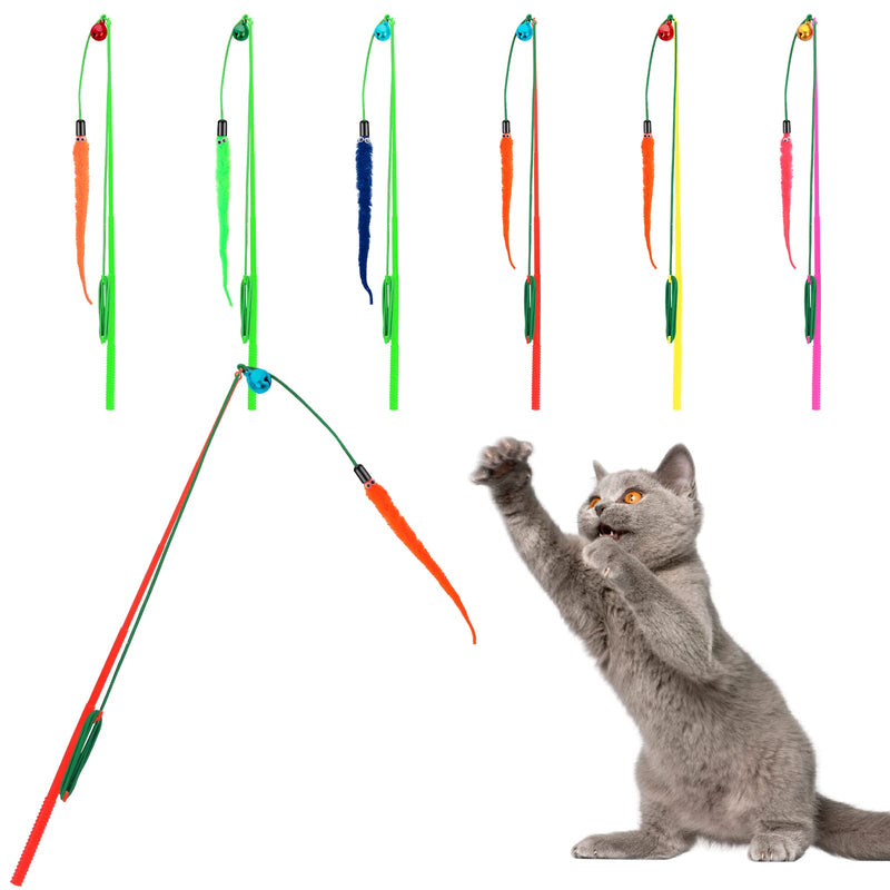 Molain Interactive Magic Wand Toy for Cats, 6 Pieces Assorted Furry Worm Cat Wand Toy Replacement Worm Refills with Bell Cat Worm Refill Chaser - PawsPlanet Australia