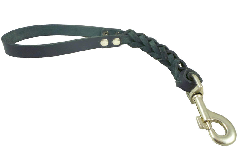 [Australia] - Dogs My Love Black Leather Braided Dog Short Traffic Leash 12" Long 4-Thong Square Braid for Large Breeds 