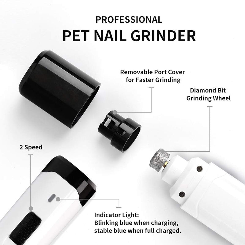 Professional Dog Nail Grinders, Electric Pet Nail File, Rechargeable and Portable Nails Trimmer Clipper, Low Noise 2 Speeds Fast Grinding for Large Medium Small Dogs Claw Care (3 Ports, USB Wire) - PawsPlanet Australia