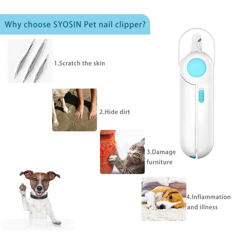 [Australia] - SYOSIN Dog Cat Nail Clippers and Trimmer,Pet Nail Clippers with LED Light to Avoid Over-Cutting Nails,Free Nail File and Razor Sharp Blade,Professional Grooming Tools at Home 