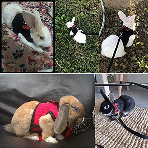 Kismaple Rabbit Harness and Lead Set with Cute Bow Tie and Bell Mesh Adjustable Vest Harness for Small Animals Bunny Kitten S (Pack of 1) Red + Pink - PawsPlanet Australia