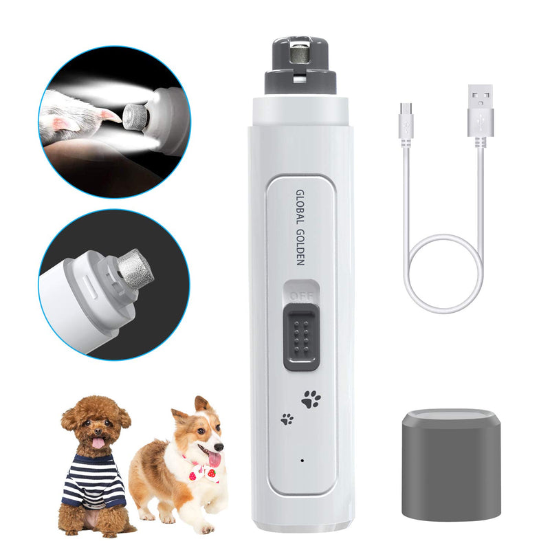 [Australia] - GLOBAL GOLDEN Professional Dog Nail Grinder, Upgraded 2 LED Lights & 2-Speed Portable Electric Pet Nails Trimmers 【15000 RMP】 for Small | Medium | Large Dog & Cat 