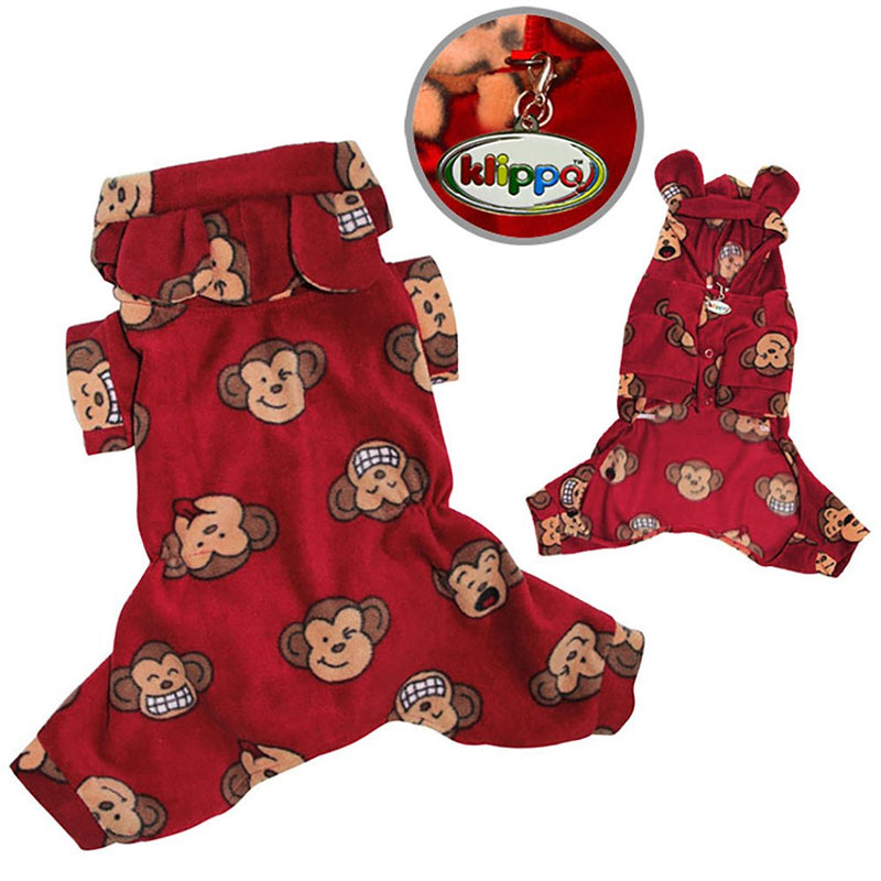 [Australia] - Klippo Dog/Puppy Silly Monkey Fleece Hooded Pajamas/Bodysuit/Loungewear/Coverall/Jumper/Romper with Ears for Small Breeds - Burgundy m 
